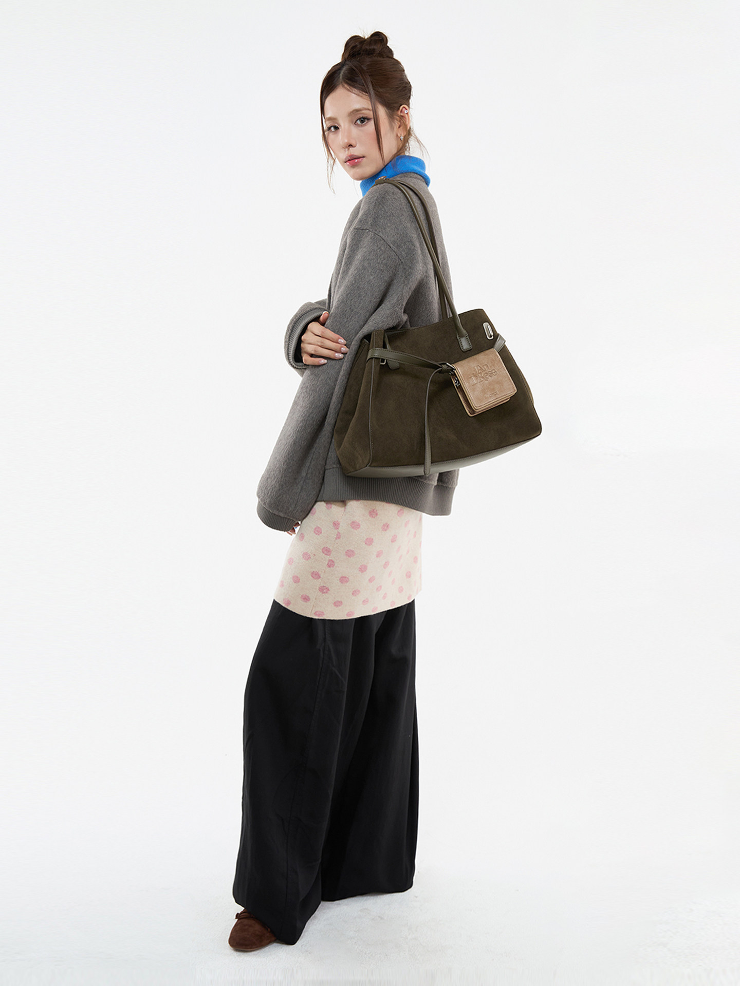 JANDRESS Cedar Green Suede Shoulder Tote Bag