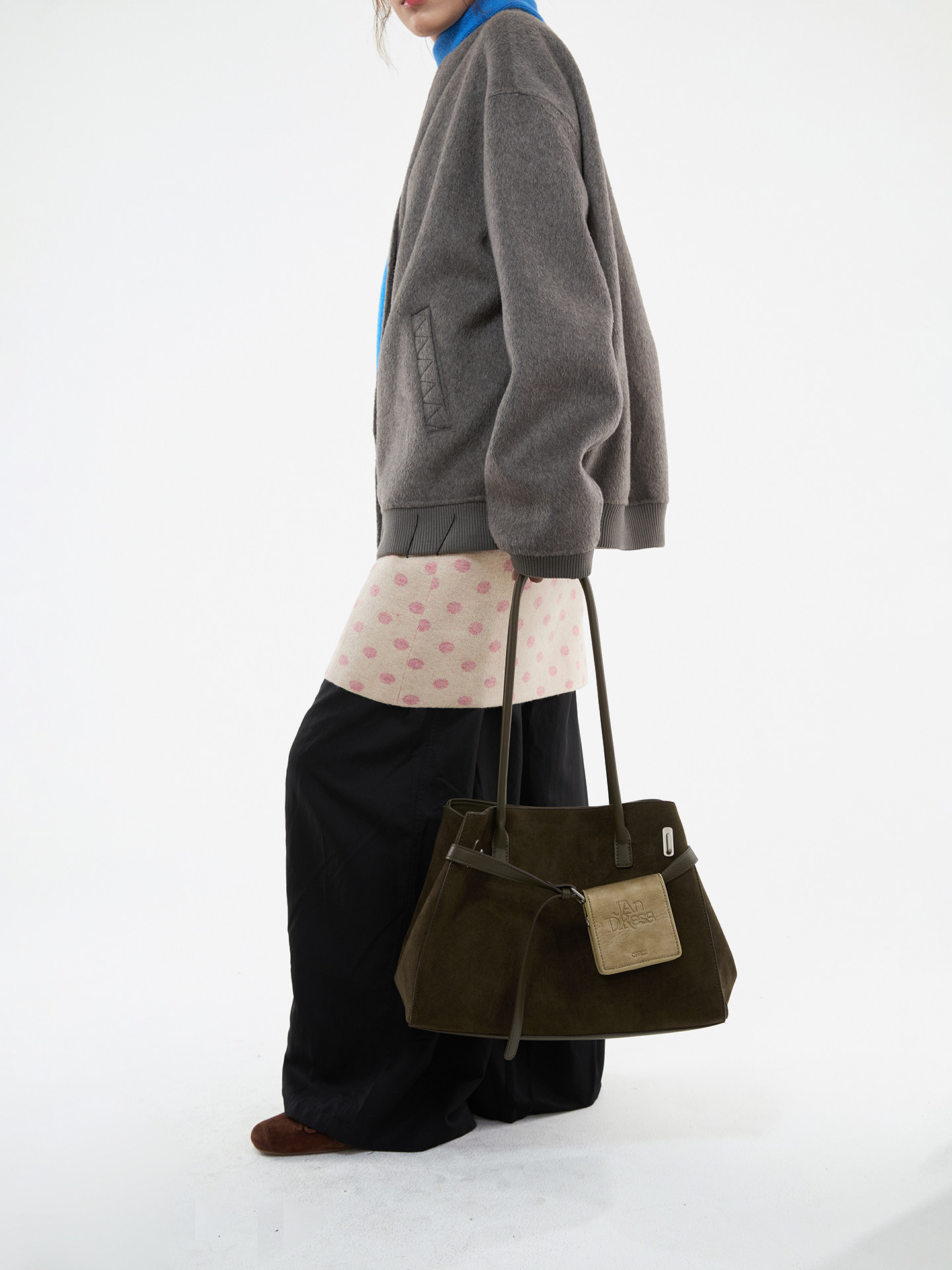 JANDRESS Cedar Green Suede Shoulder Tote Bag