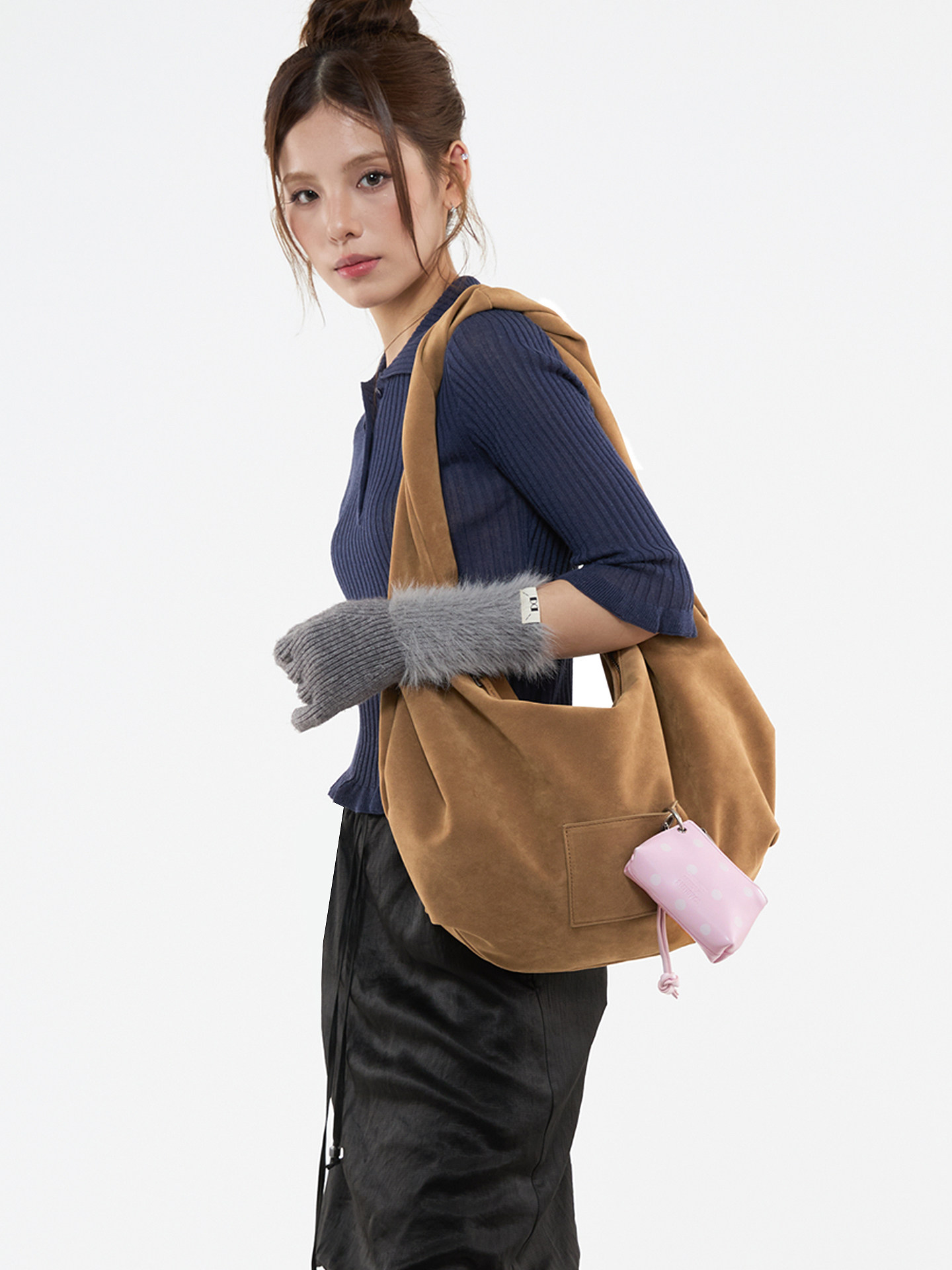 JANDRESS Khaki Faux Leather Zip-Top Underarm Bag