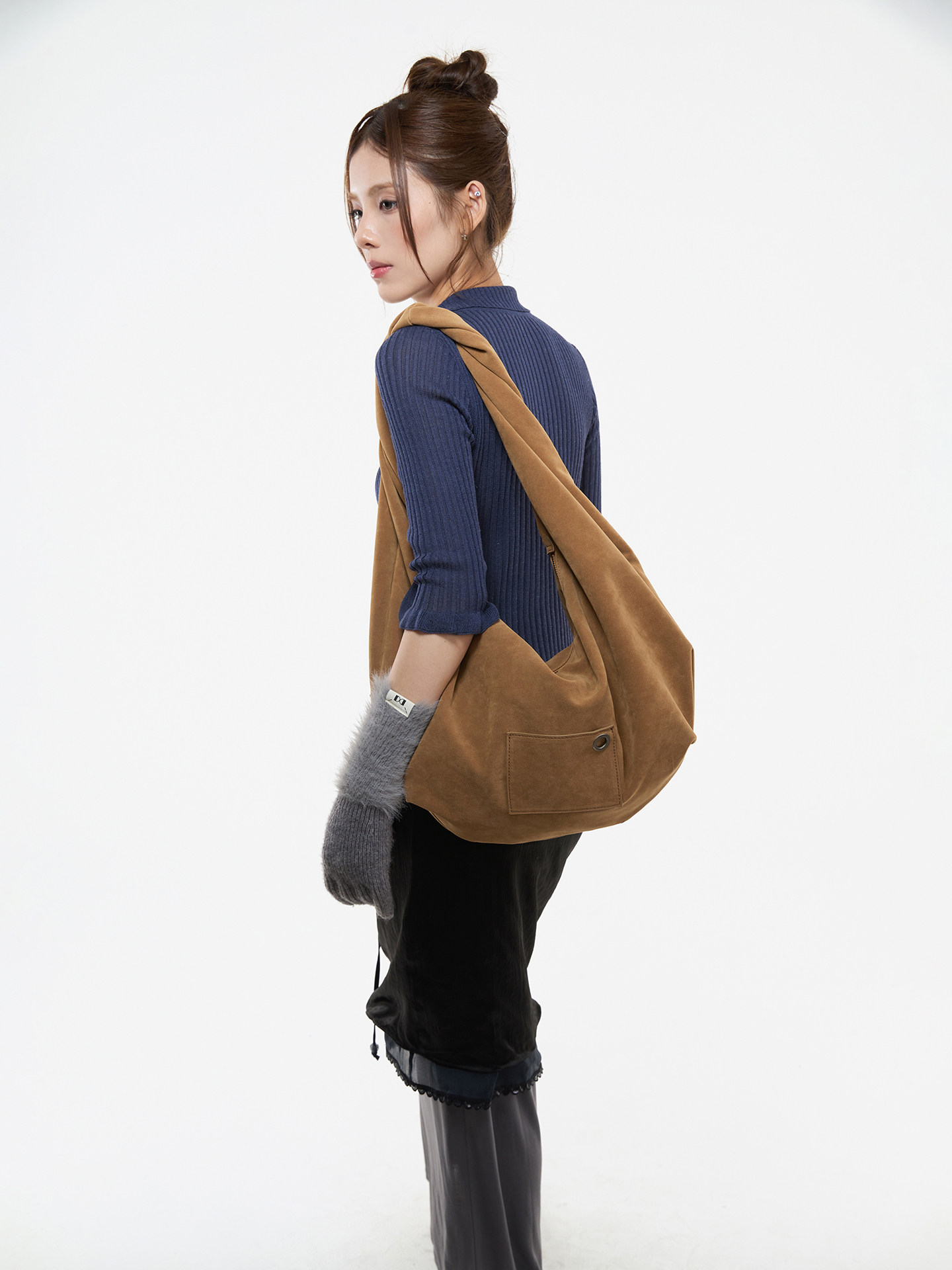 JANDRESS Khaki Faux Leather Zip-Top Underarm Bag