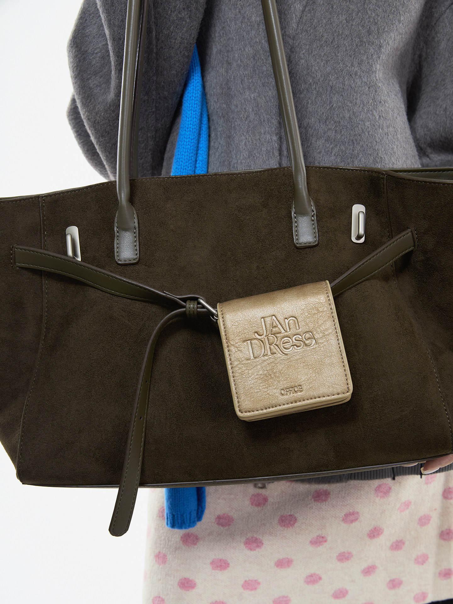 JANDRESS Cedar Green Suede Shoulder Tote Bag