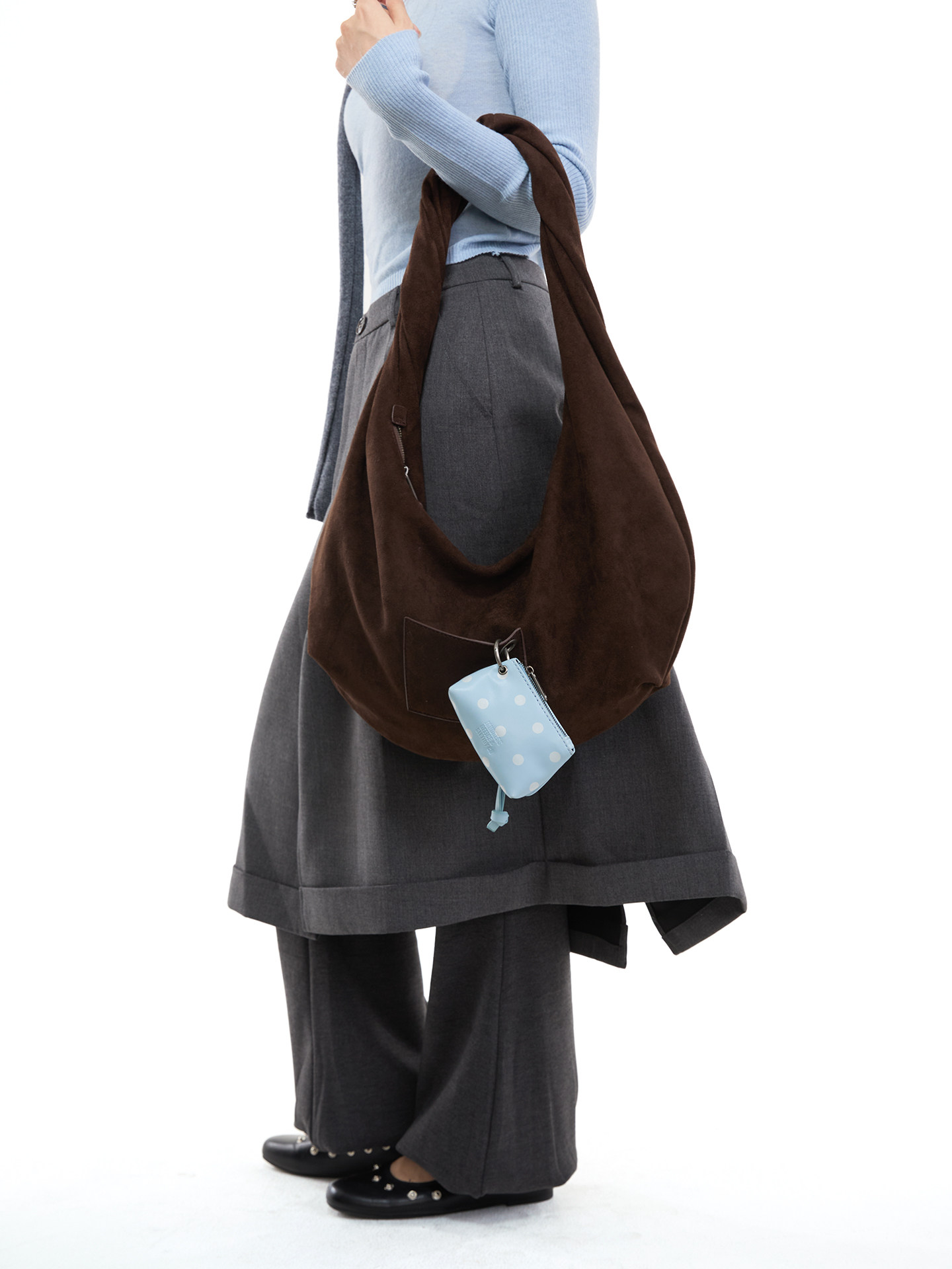 JANDRESS Suede Brown Twisted Pocket Underarm Bag