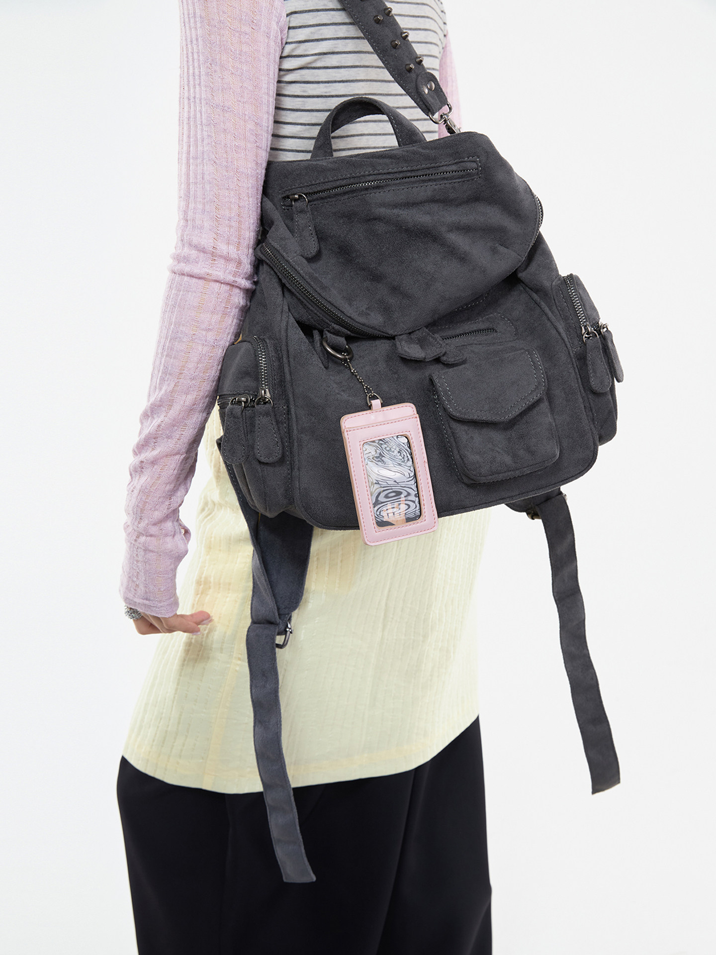 JANDRESS Blue-Grey Studded Multi-Pocket Backpack