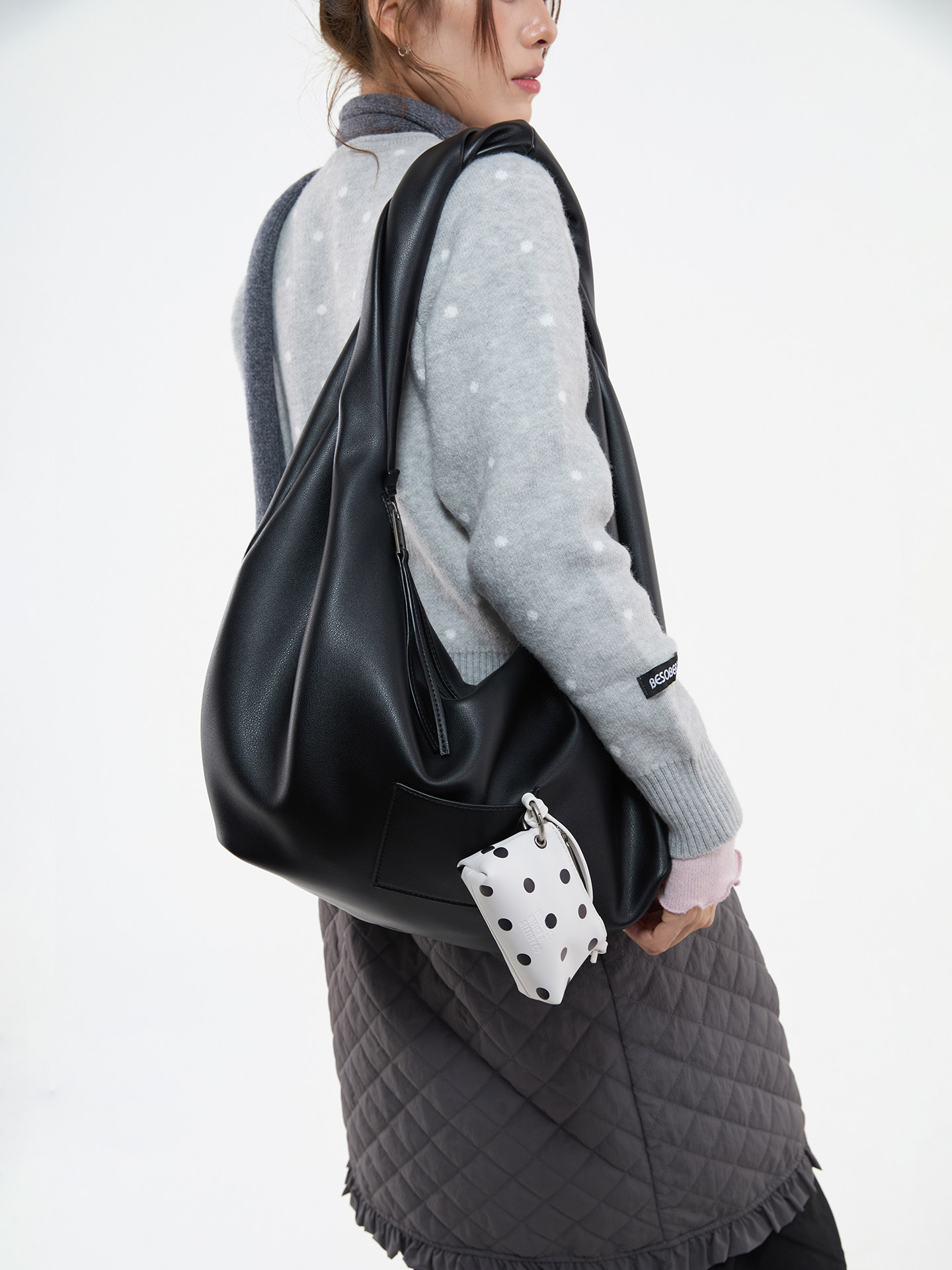 JANDRESS Black Faux Leather Zip-Top Underarm Bag