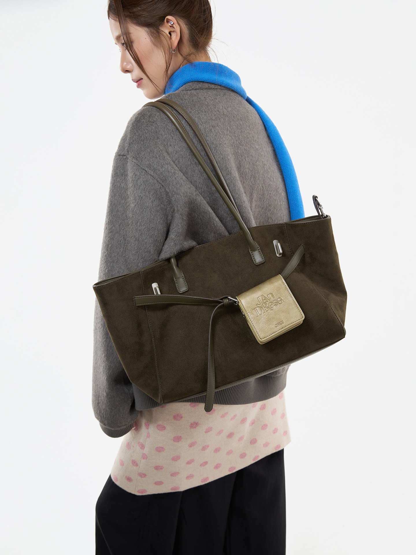 JANDRESS Cedar Green Suede Shoulder Tote Bag