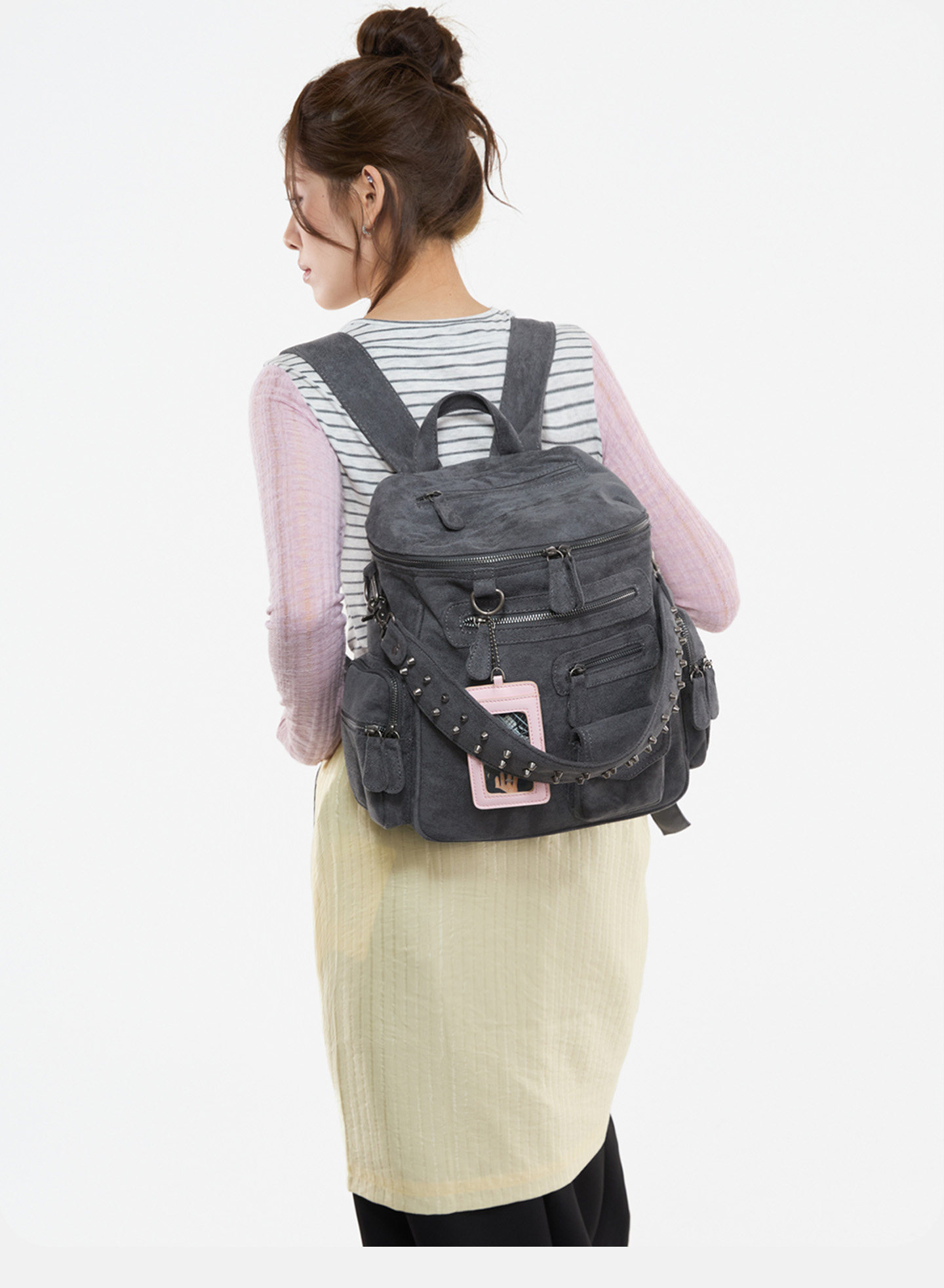 JANDRESS Blue-Grey Studded Multi-Pocket Backpack