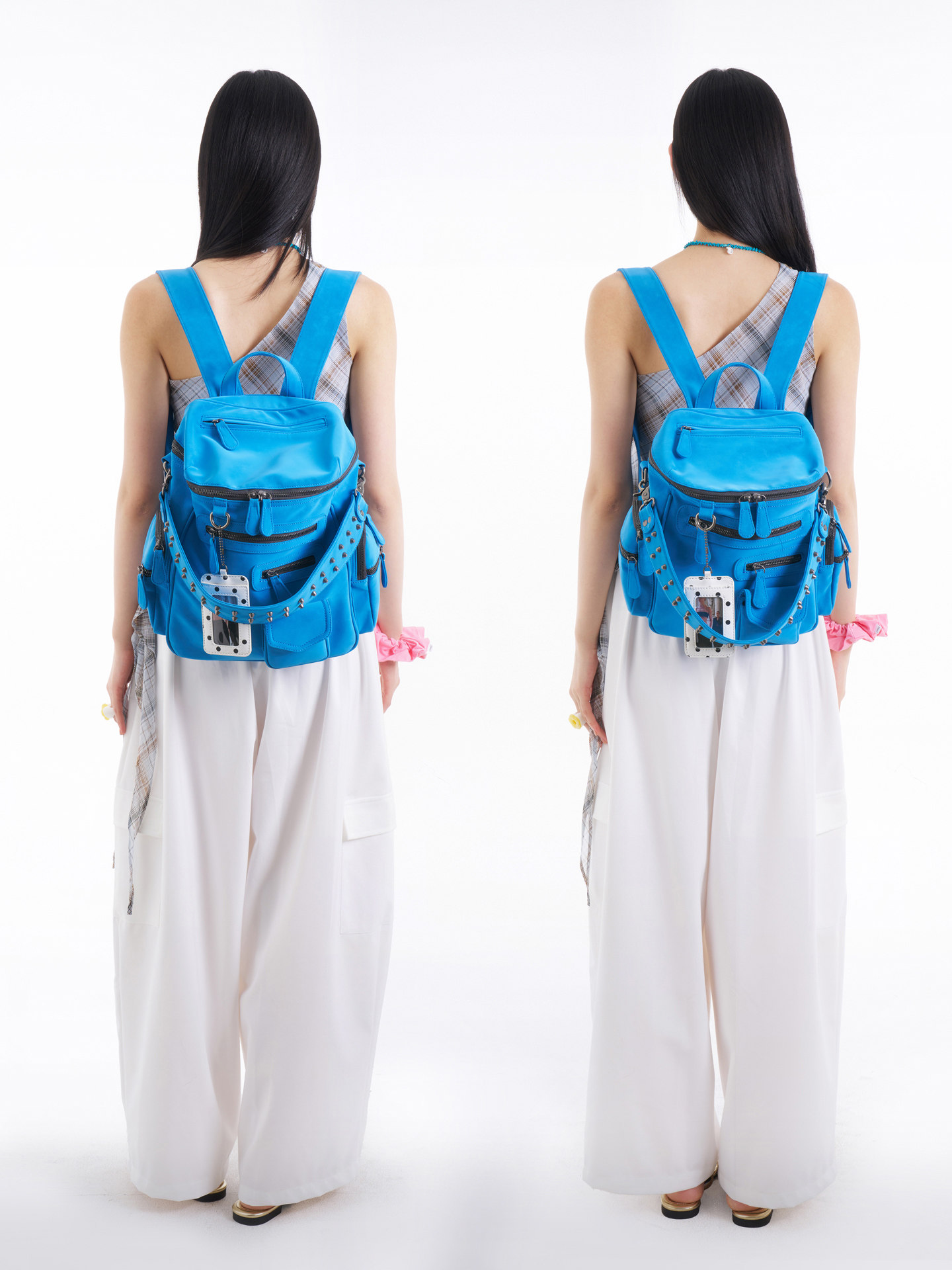 JANDRESS Florida Blue Multi-Pocket Rivet Backpack