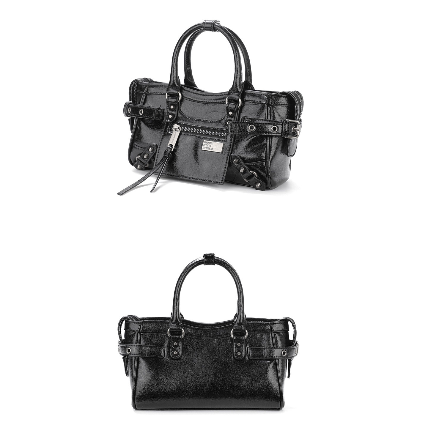 JANDRESS Black PU Leather Zip-Top Studded Mini Crossbody Bag