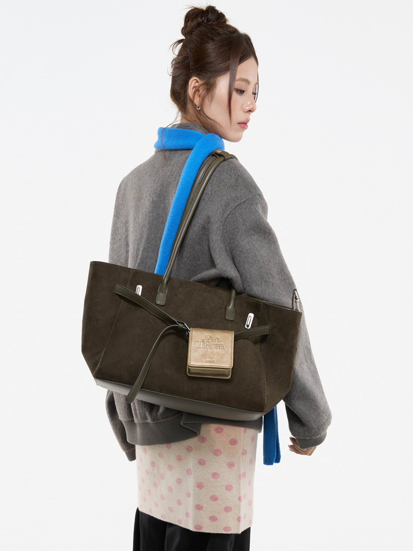 JANDRESS Cedar Green Suede Shoulder Tote Bag