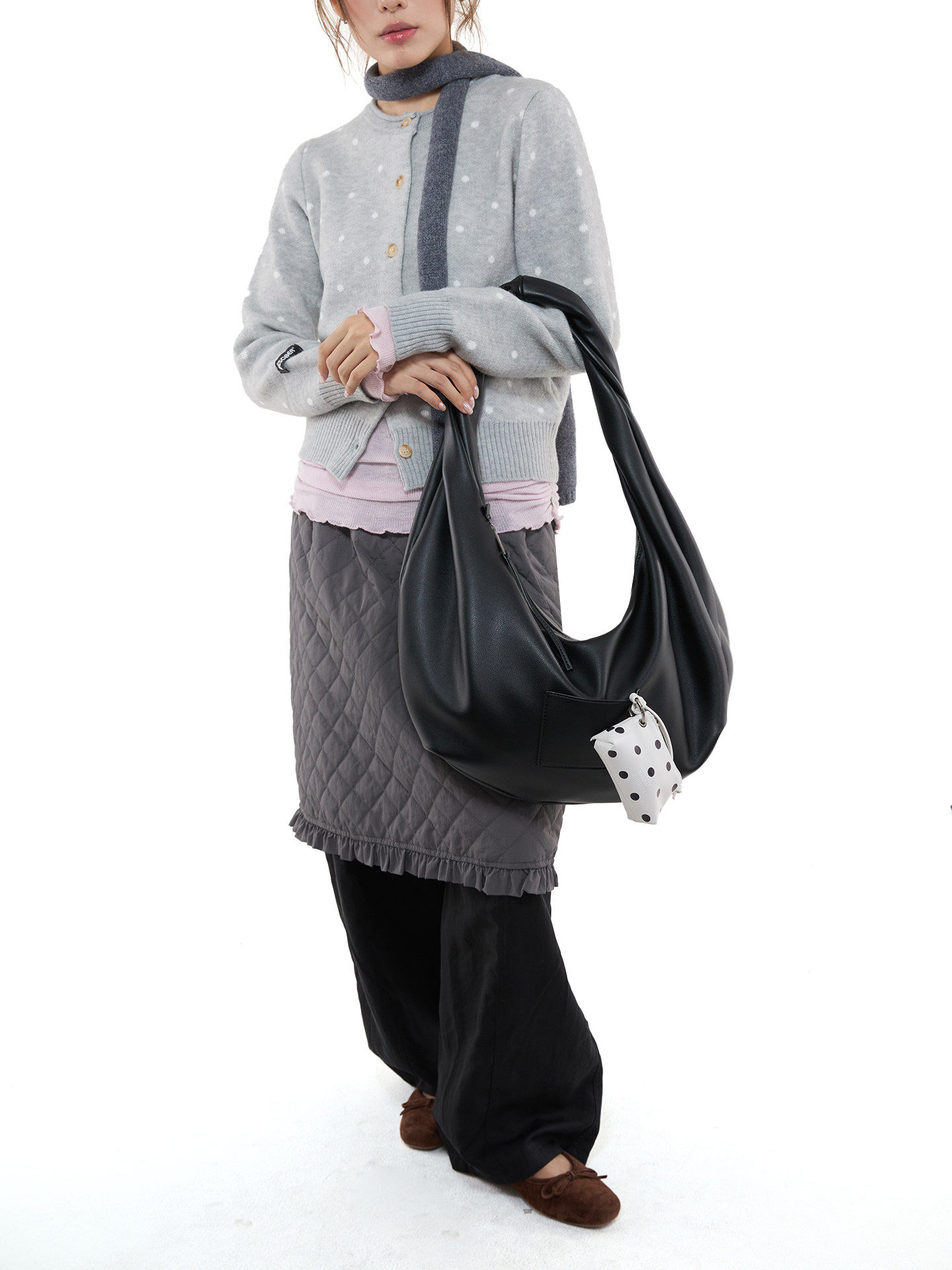 JANDRESS Black Faux Leather Zip-Top Underarm Bag