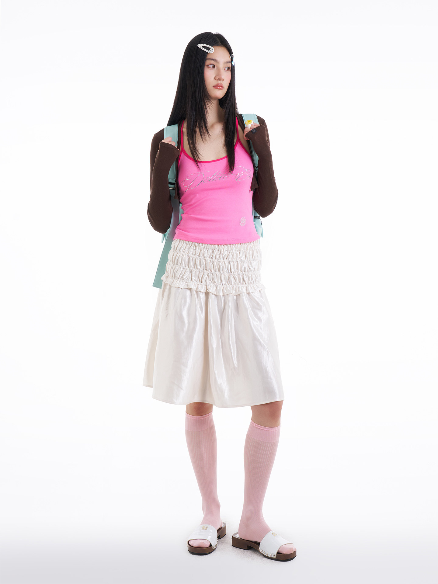 JANDRESS Mint Green Faux Leather Zip Backpack
