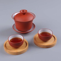 Wedding tea cup tea set set cover Bowl single not hot hand with lid tea bowl kung fu coarse pottery bowl cover change button Bowl