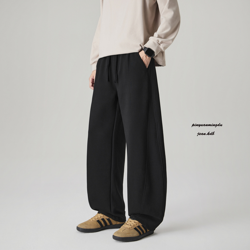 High-End Black American-Style Sweatpants for Men, Wide-Leg Loose Straight Casual Pants, Men's Sports Pants for Autumn and Winter, Large Size High-End Black American-Style Sweatpants for Men, Wide-Leg Loose Straight Casual Pants, Men's Sports Pants for Autumn and Winter, Large Size