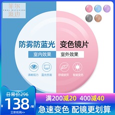 Линзы для очков 智能感光变色镜片变茶色蓝色粉色防蓝光防雾女配近视眼镜片男镜架