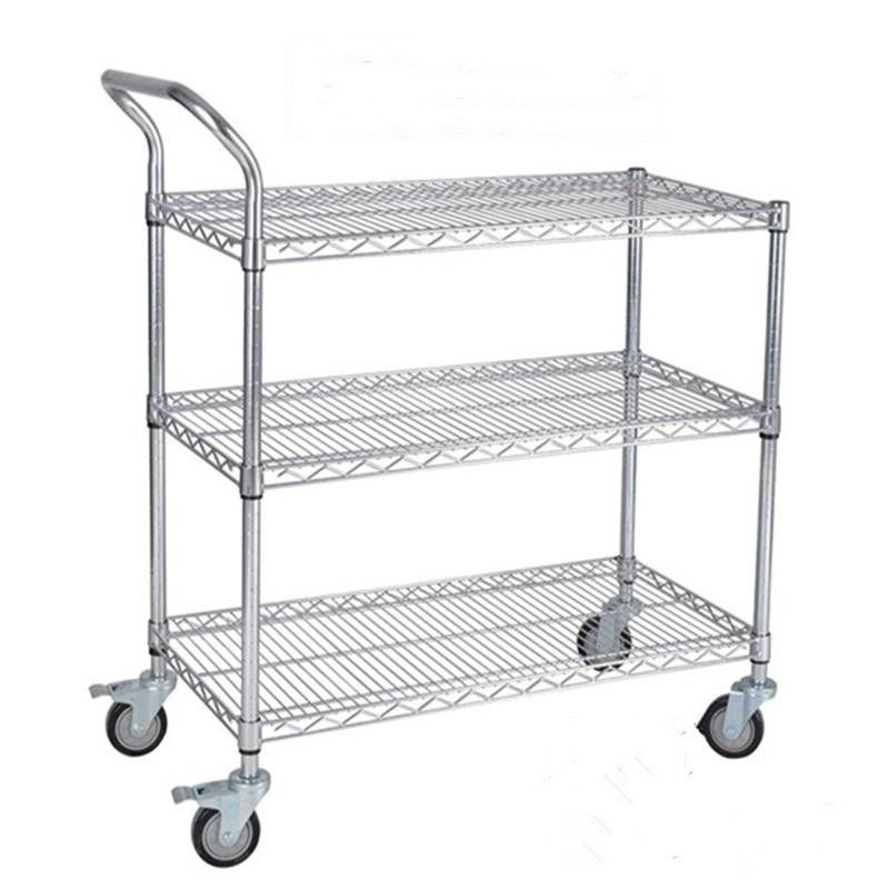Wire mesh cart with handle turning rack with wheel shelf warehouse warehouse chrome stainless steel mobile material car