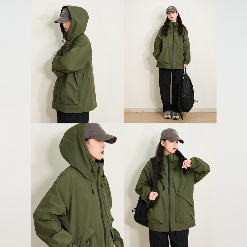 Spring and Autumn New American Retro Workwear Hooded Short Jacket for Men and Women, Loose Fit, Water-Repellent, Oversized Outdoor Style