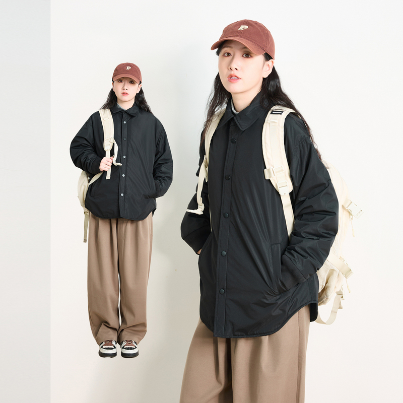 Winter Japanese-Style Workwear Short down Jacket for Men and Women, Loose, Lightweight, Warm, Black Shirt-Style Jacket, Trendy Brand