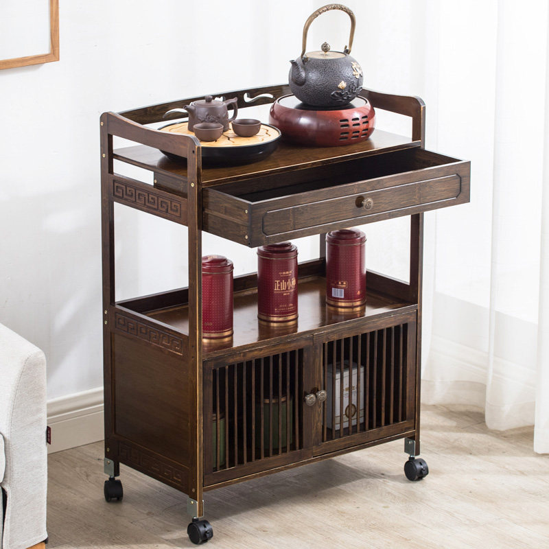 Solid wood mobile dining car Home small cart trolley Dining Car Kitchen Shelve Triple Tea Water Car Wine Water car