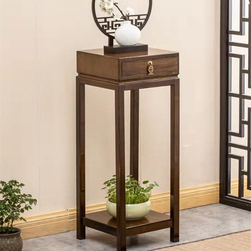 New Chinese-style living room balcony Zen flower table floor-standing bonsai flower pot rack solid wood walnut flower shelf rack