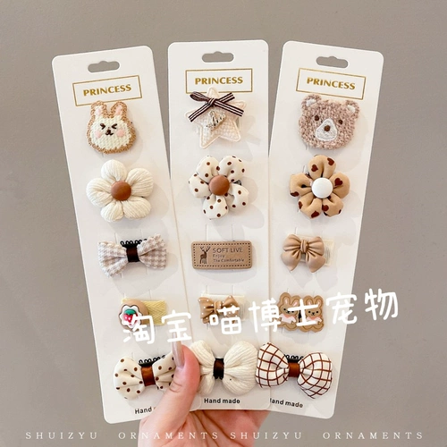 Pet Harepin Dog Dog BB клип плюшевые аксессуары для волос кошачья голова головы цветок запланированный летний клип Bomei Bow Hair Card 5 штук