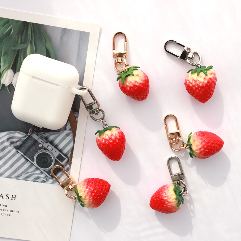 Cute girl heart strawberry control small fresh key button airpods hanging chain creative bag accessories