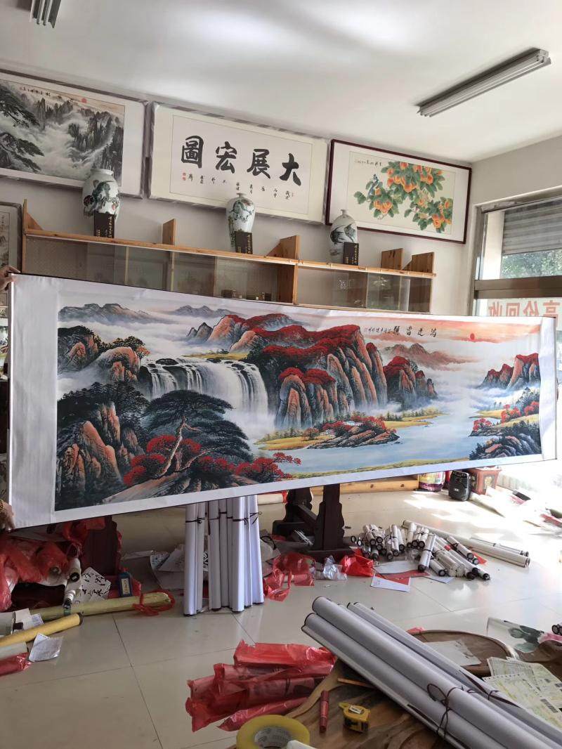 Hongyun When the Head State Painted Red Mountain Water II Write the Landscape Painting Gold Full of Poly Basin Living Room Decoration Painting