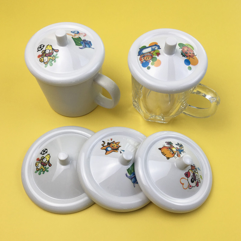 Cartoon white porcelain cup cover dust-proof lid round tea cup cover plastic cup cover glass cover