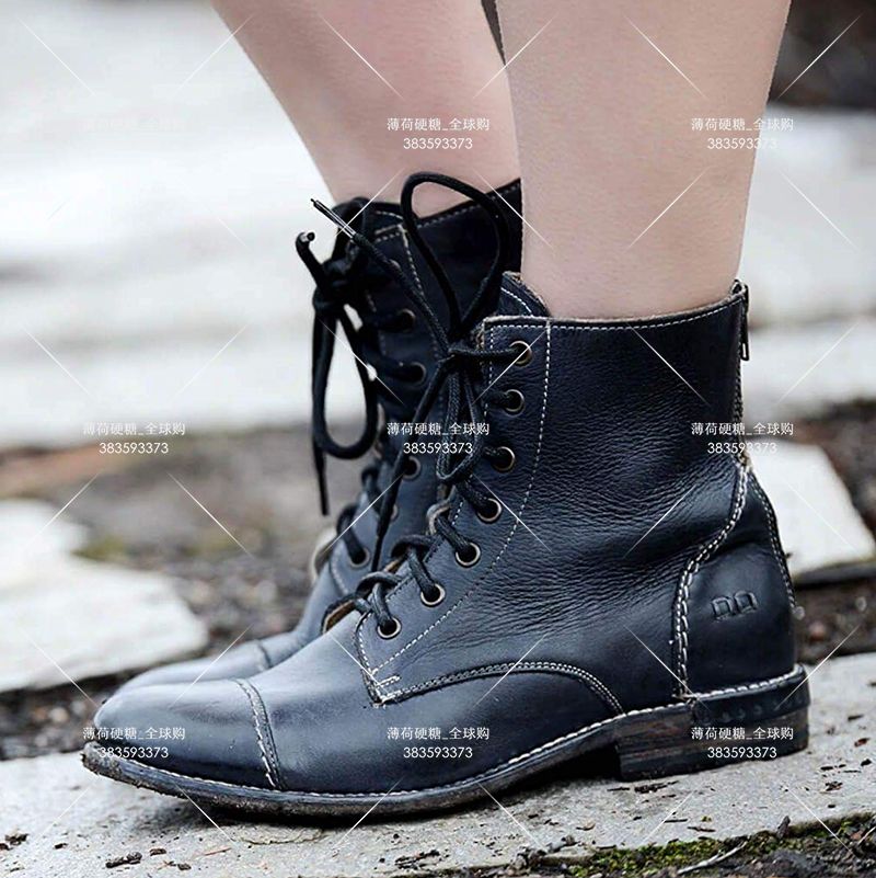 Bed Stu classic cowhide distressed low-heeled lace-up casual military motorcycle Martin western style women's ankle boots
