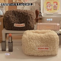 South Korea Ins Makeup Bag Plush Cashier Bag Lamb Wool Cute Day Ensemble High Face Value Student Large Capacity Pen Bag Woman