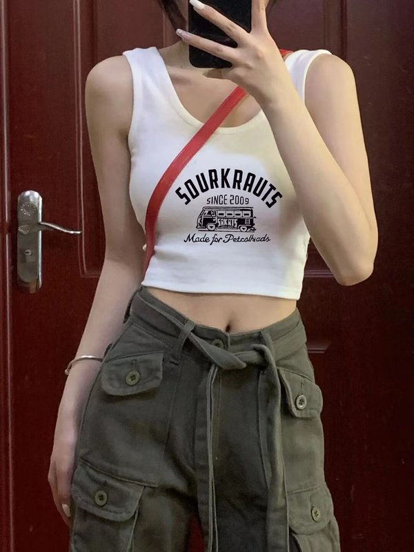 Women's Camisole for Layering under a Blazer or Wearing Alone, ins European and American Style, Pure Cotton, Wide Shoulder Straps, Short Top for Summer