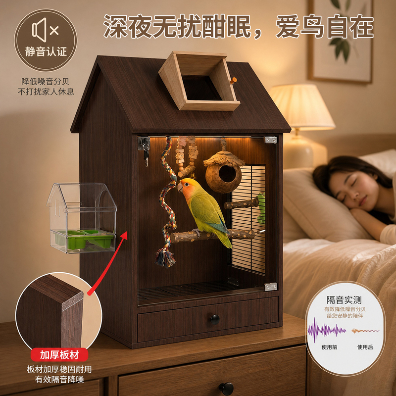 Soundproof Bird Cage 2026 New Model Solid Wood Warm Ultra-Quiet Bird Villa Special for Peony and Small Sunbirds Anti-Bite Parrot Cage Soundproof Bird Cage 2026 New Model Solid Wood Warm Ultra-Quiet Bird Villa Special for Peony and Small Sunbirds Anti-Bite Parrot Cage