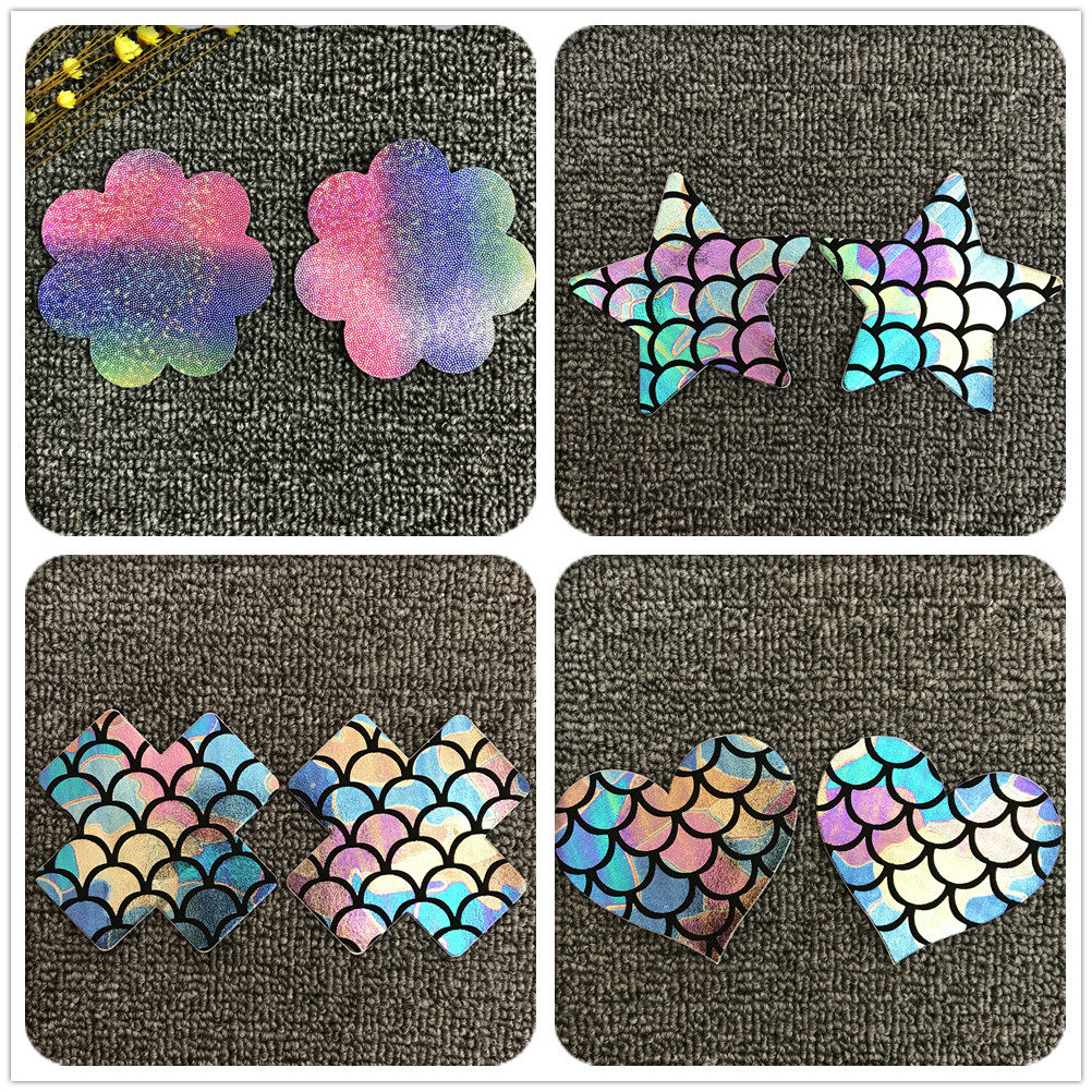 Laser Symphony Disposable Breast Sticker Flower-shaped Cross Pentagram Breast Sticker Cute Beautiful Breast Sticker Mermaid Pattern