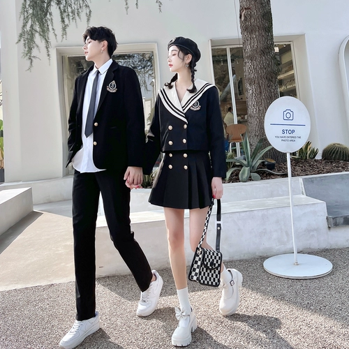 Парная одежда для влюбленных, военно-морское платье, студенческая юбка в складку, рубашка для отдыха, комплект, 3 предмета