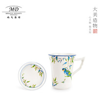Margolonte Bone Porcelain Mark Cup Parrot Printed Cup With Lid Dust-Proof Tea Cup Office Home Tea Cup