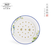 Margolonte Round Dumplings Pan Parrot Home 9 Inch Bone China Chinese Dual-use Vegetable Soup Pan Water Dumplings Pasta Dish