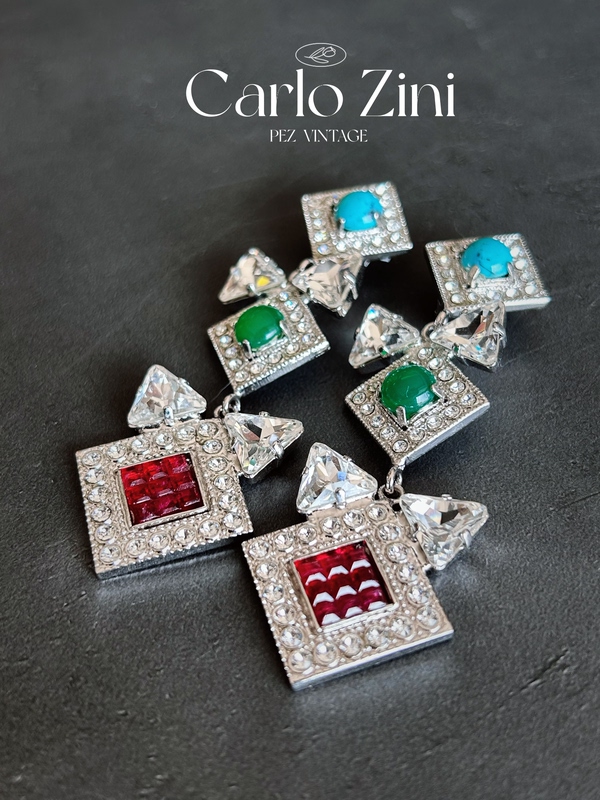 Pez × Zini Italian Baroque Style Geometric Art Ear Clips with Rhinestone Pavé Setting