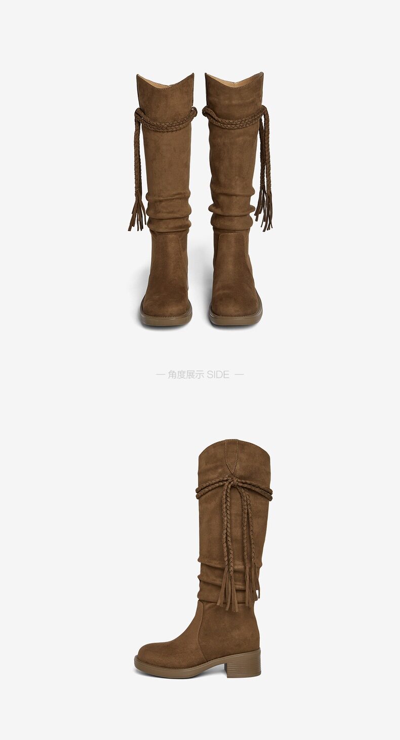 Западные Boots 百思图2025冬季新款时尚复古西部靴堆堆长靴粗跟女高筒靴b9200dg5 BASTO