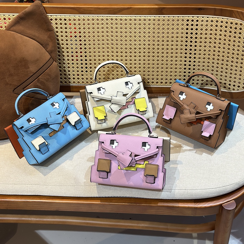Mosaic Kelly Bag Smiley Face Bag 2026 New Genuine Leather Millennium Doll Bag White Crossbody Bag Handbag Women's Bag