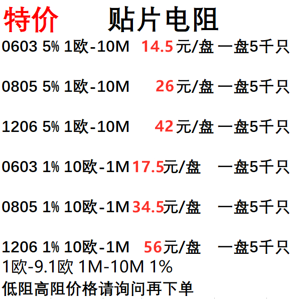 HKR SMD Resistor 1206 0603 0805 100R 0 Ohm 1K 2K 10K 22K 47K 51K 1M