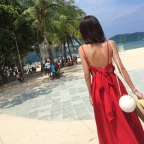Back bow lace-up dress chiffon backless resort dress Beach long dress seaside dress seaside skirt womens summer