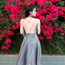 Beach dress halter skirt womens summer 2019 new silver chiffon sundress dress Sanya seaside holiday skirt