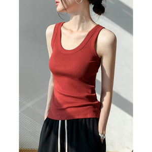 Maple Leaf Red Camisole for Women, Summer Thin Sleeveless European and American Style U-Neck, Beautiful Back, Slim Fit, Conceals Side Breasts Top