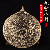 Nepalese handmade Tibetan pure copper Manjusri twelve zodiac signs and nine palaces and eight trigrams card pendant Tantra waist card