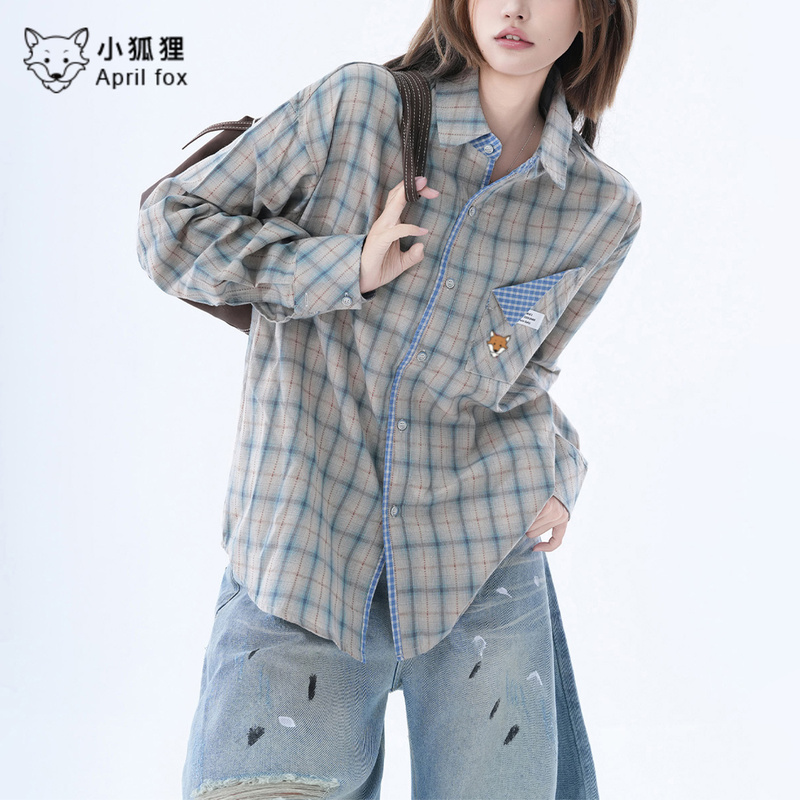 British April Fox Little Fox American Retro Loose Long-Sleeve Shirt for Women 2026 Autumn Thin Casual Shirt British April Fox Little Fox American Retro Loose Long-Sleeve Shirt for Women 2026 Autumn Thin Casual Shirt