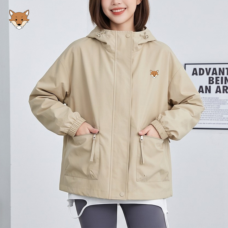 April Fox British Little Fox Hooded Jacket Women's Baseball Jacket Short Coat Lazy Workwear Top