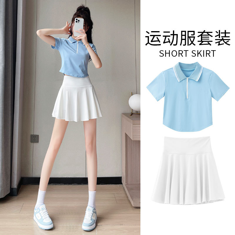 Tennis Sports Suit, Women's Badminton Uniform, Running Polo Collar, Preppy Style Top, Stunning Skirt, Casual Short Skirt
