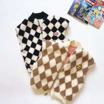 Spot Hao Bao Ma Korea Tong Fashion Winter Fashion Ocean Chessboard Plaid Plush can wear Machia 530 on both sides