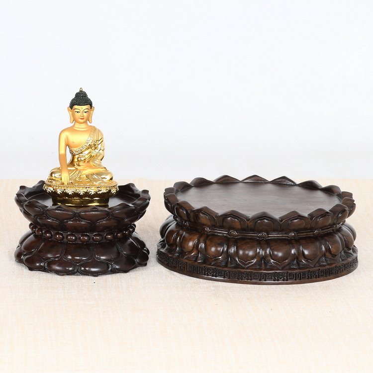 Black catalpa whole wood carving lotus Buddha statue Avalokitesvara solid wood base home decoration God of Wealth handicraft decoration