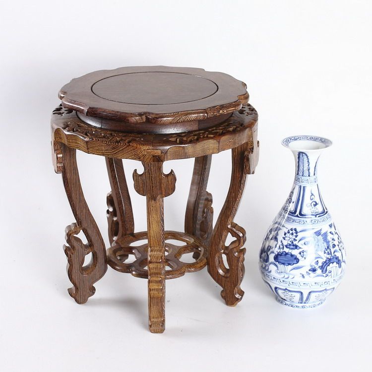 Red Wood Mortise And Tenon Tiger Head Few Flower Racks I Fish Tank Flower Pots Chi Stone Base Chicken Wings Wood Engraving Handicraft Swing Ornaments