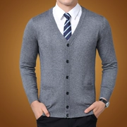 Mùa thu và mùa đông áo len mới trung niên nam cổ chữ V màu rắn Áo len mỏng cashmere